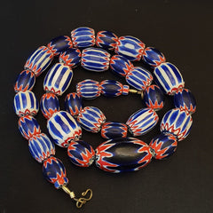Antique Venetian inspired Trade African Blue Glass Chevron Beads Long Strand 297