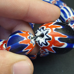 Antique Venetian inspired Trade African Blue Glass Chevron Beads Long Strand 297