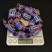 East Oasis Antique Venetian Inspired Blue Glass Chevron Beads 24 Inch Long Strand 297