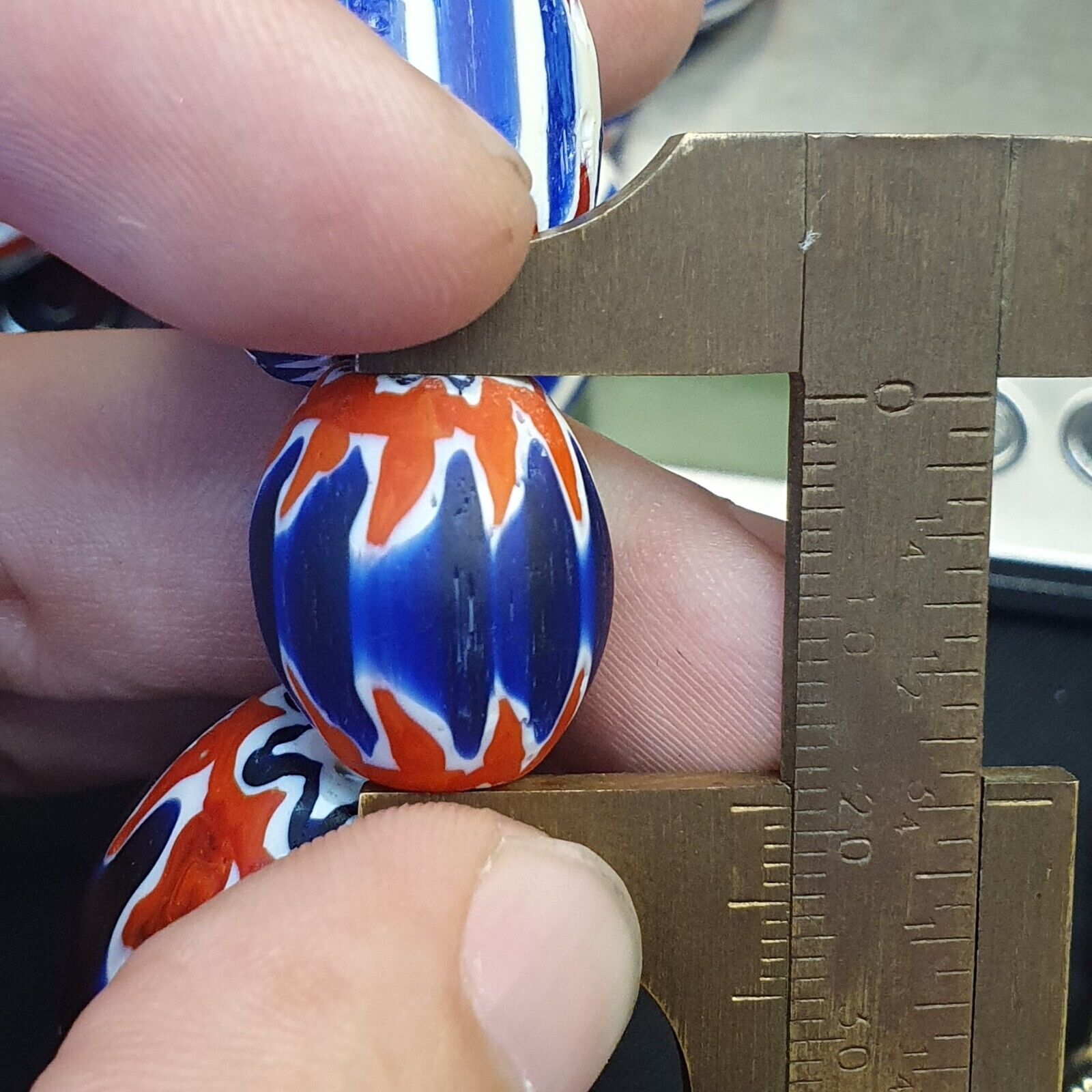 Antique Venetian inspired Trade African Blue Glass Chevron Beads Long Strand 297