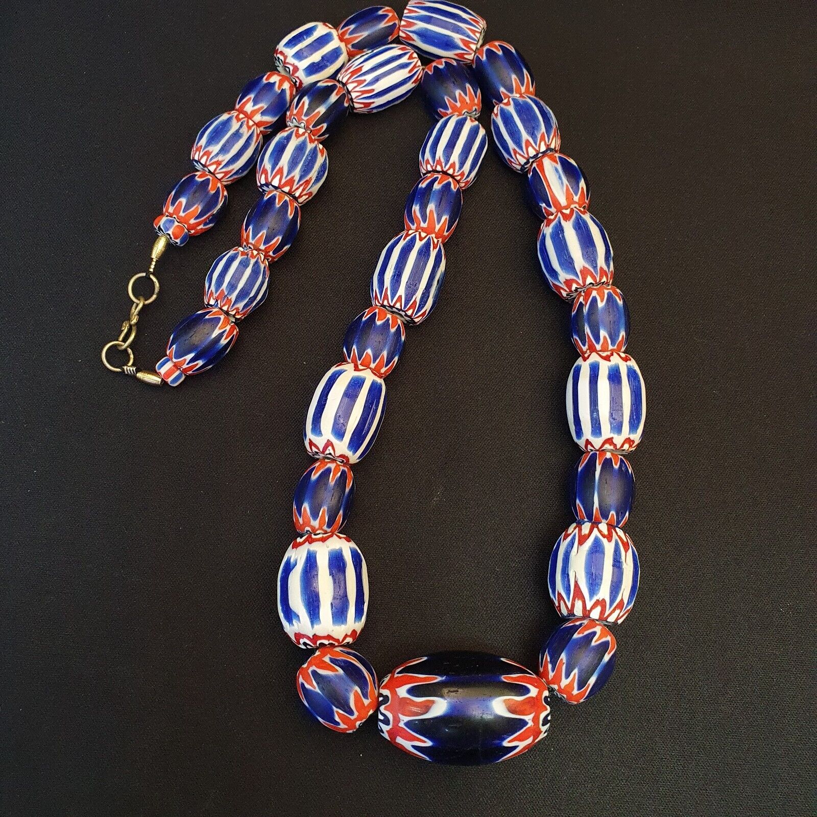 Antique Venetian inspired Trade African Blue Glass Chevron Beads Long Strand 297