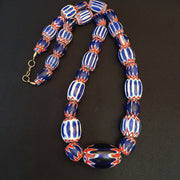 East Oasis Antique Venetian Inspired Blue Glass Chevron Beads 24 Inch Long Strand 297