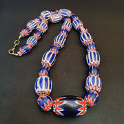 East Oasis Antique Venetian Inspired Blue Glass Chevron Beads 24 Inch Long Strand 297
