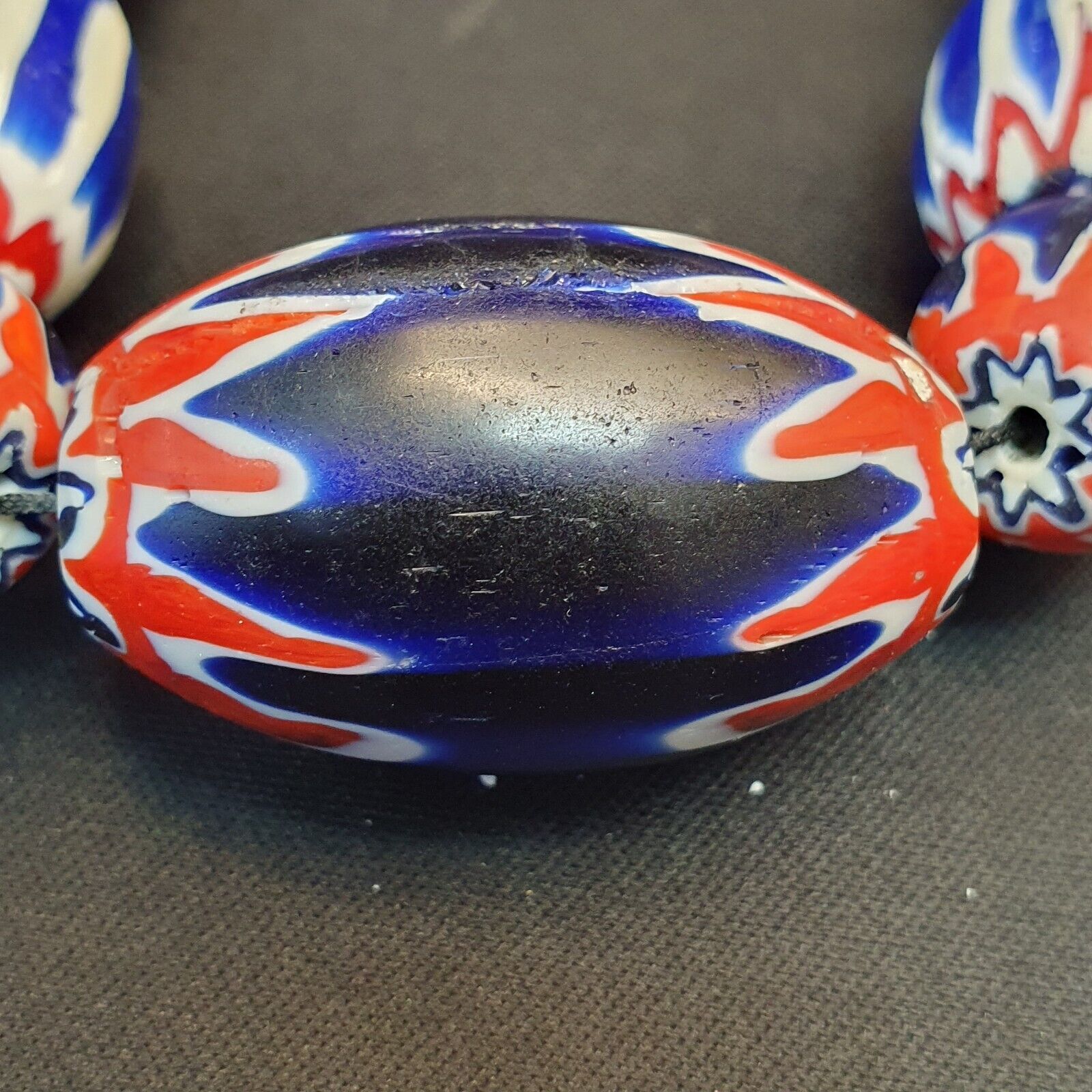 Antique Venetian inspired Trade African Blue Glass Chevron Beads Long Strand 297