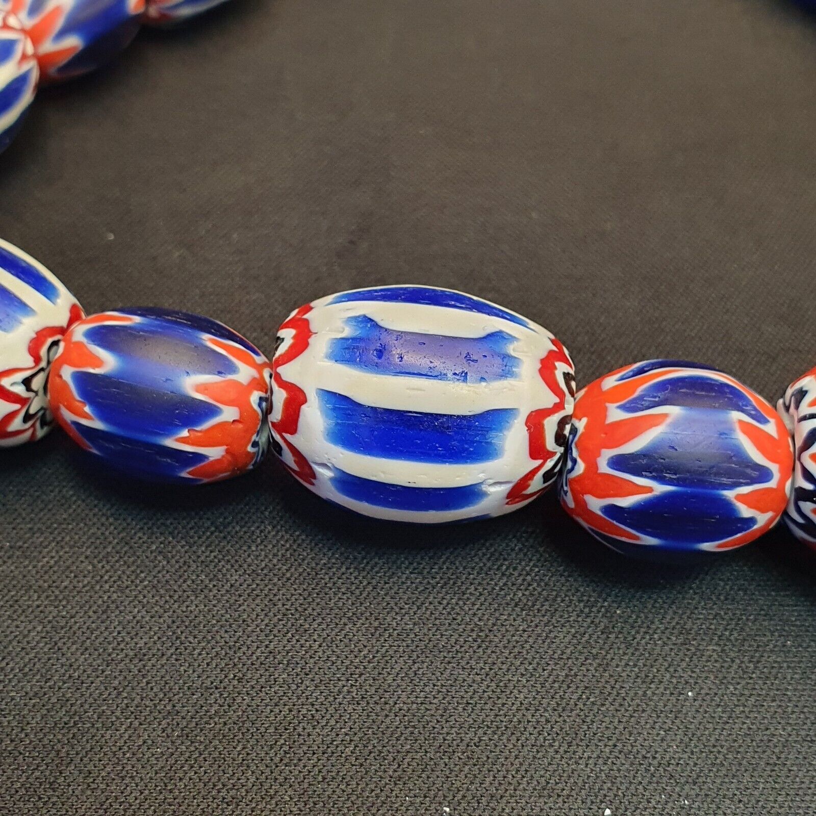 Antique Venetian inspired Trade African Blue Glass Chevron Beads Long Strand 297