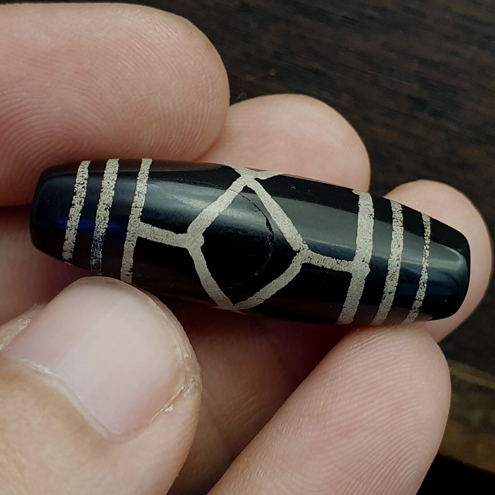 HIMALAYAN Indo Tibetan Central Asian Etched Agate beads Decorated bead BD ET 23