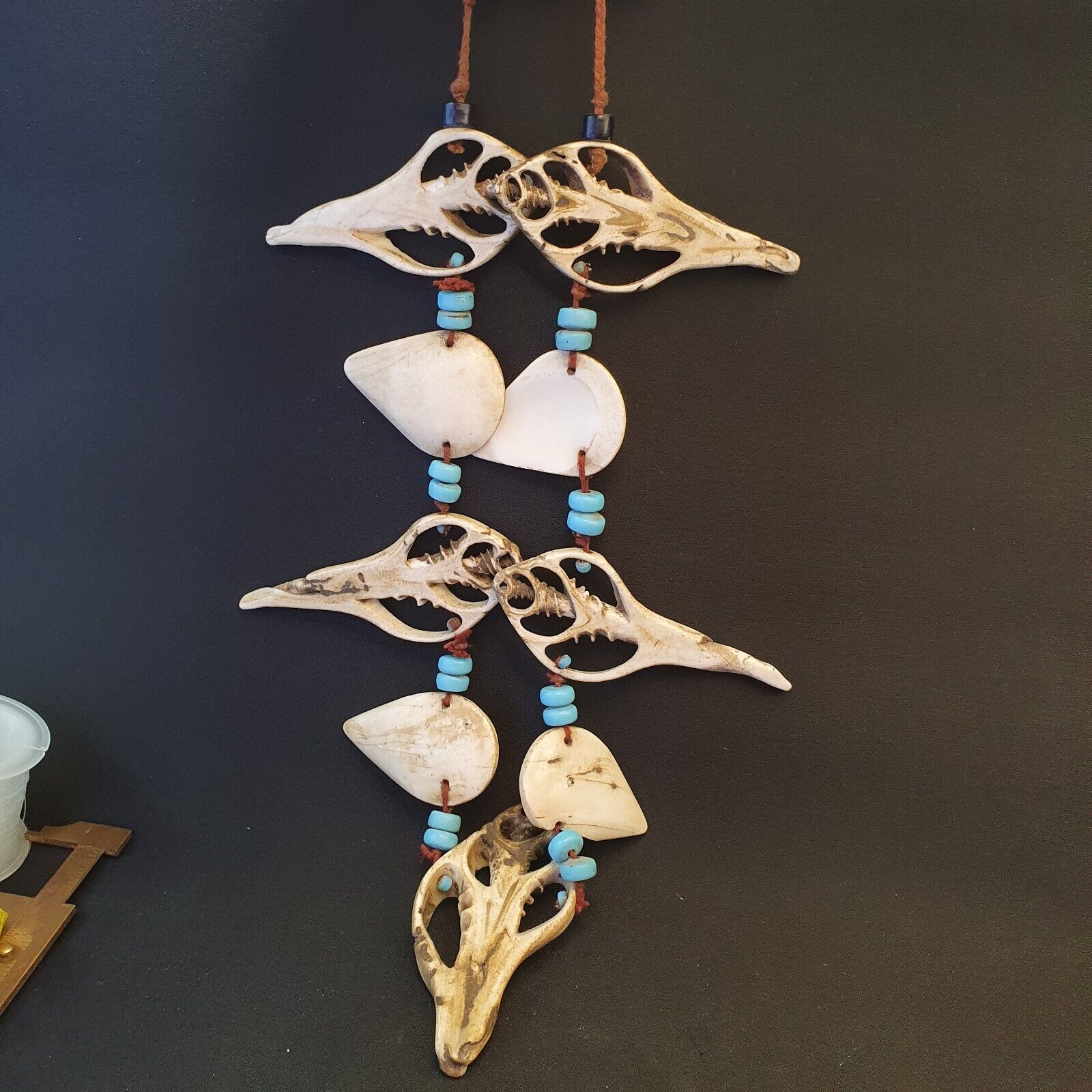 RARE CA 1800 NATIVE  INDIAN BUFFALO TOOTH / BONE BEADED NECKLACE