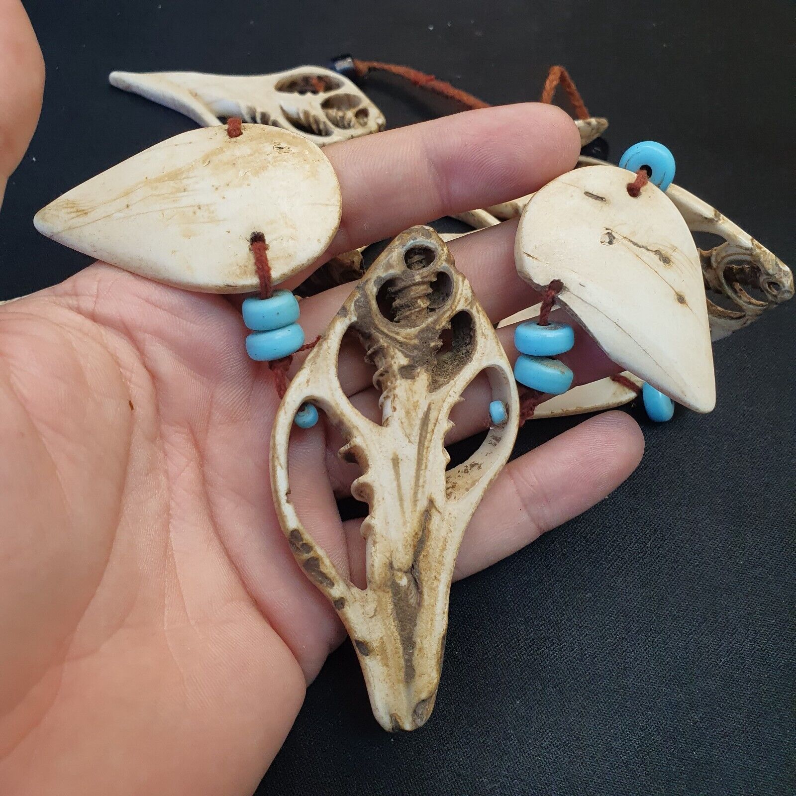 RARE CA 1800 NATIVE  INDIAN BUFFALO TOOTH / BONE BEADED NECKLACE
