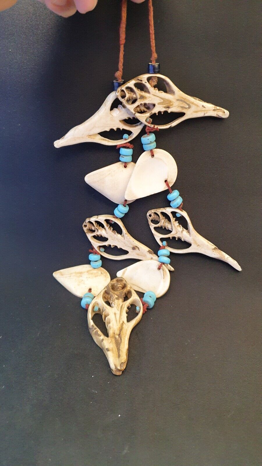 RARE CA 1800 NATIVE  INDIAN BUFFALO TOOTH / BONE BEADED NECKLACE