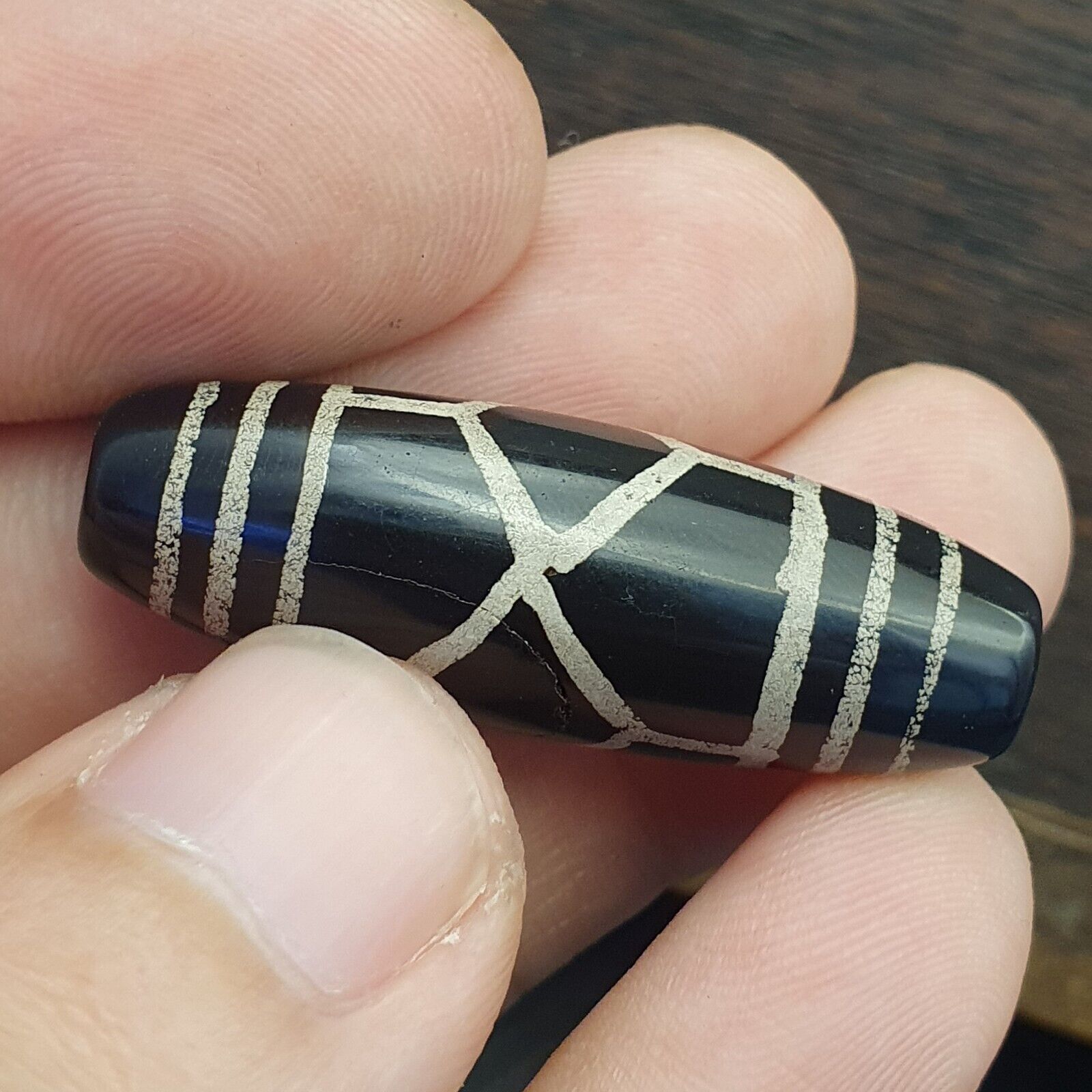 HIMALAYAN Indo Tibetan Central Asian Etched Agate beads Decorated bead BD ET 23