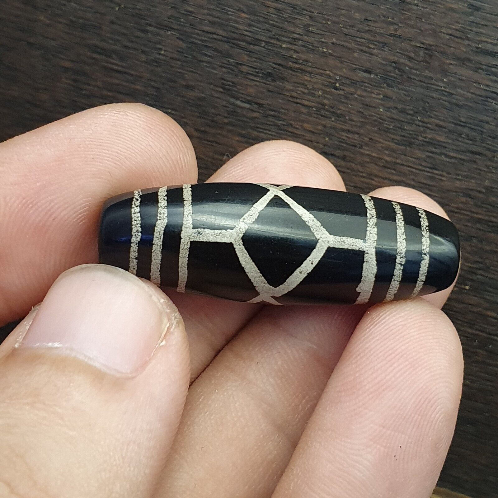 HIMALAYAN Indo Tibetan Central Asian Etched Agate beads Decorated bead BD ET 23