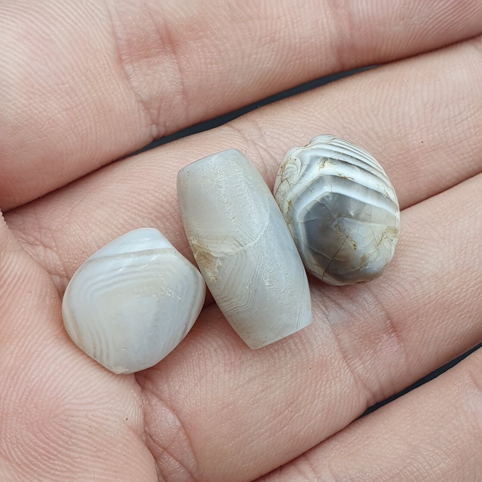 Lot 3 Antique Ancient Old Yemeni Soleimani Agate Bead White Agate   SL031