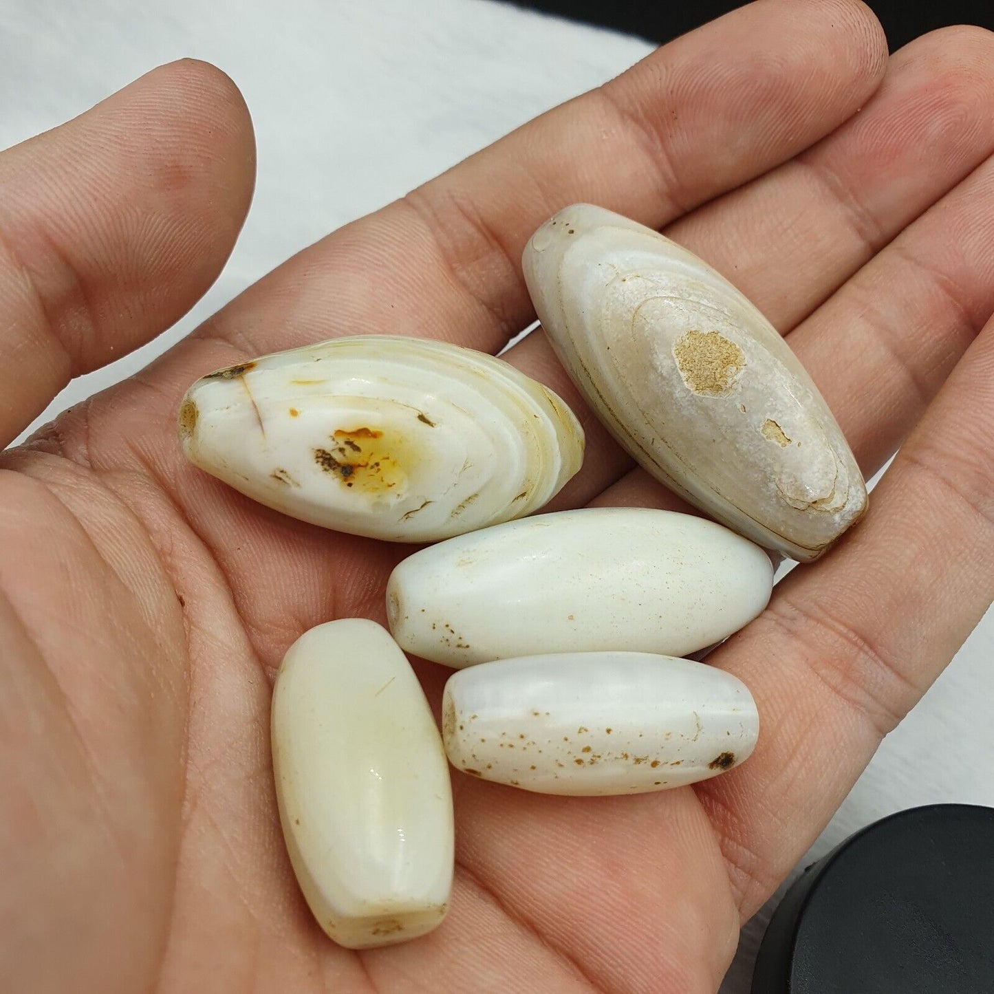 批次 5 古董古代老薩非蘇萊曼尼瑪瑙珠白瑪瑙珠 SL032