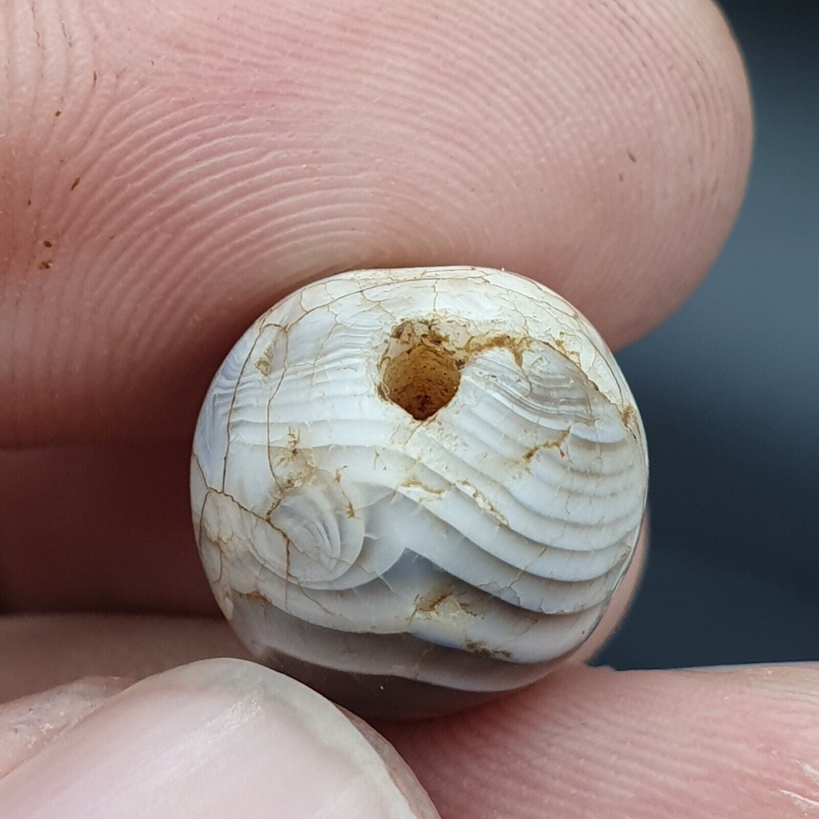 Lot 3 Antique Ancient Old Yemeni Soleimani Agate Bead White Agate   SL031