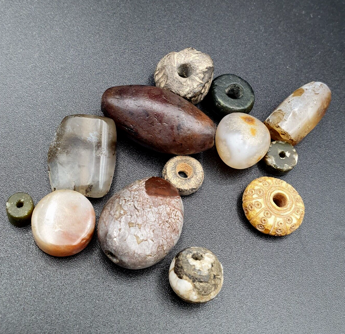 Ancient Islamic- Roman Era Pre Colombia Beads Lot 13 Beads Jade, Agate, Jasper
