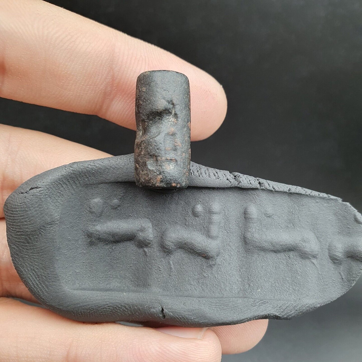 巴比倫時代罕見古代美索不達米亞動物凹雕圓筒印章珠