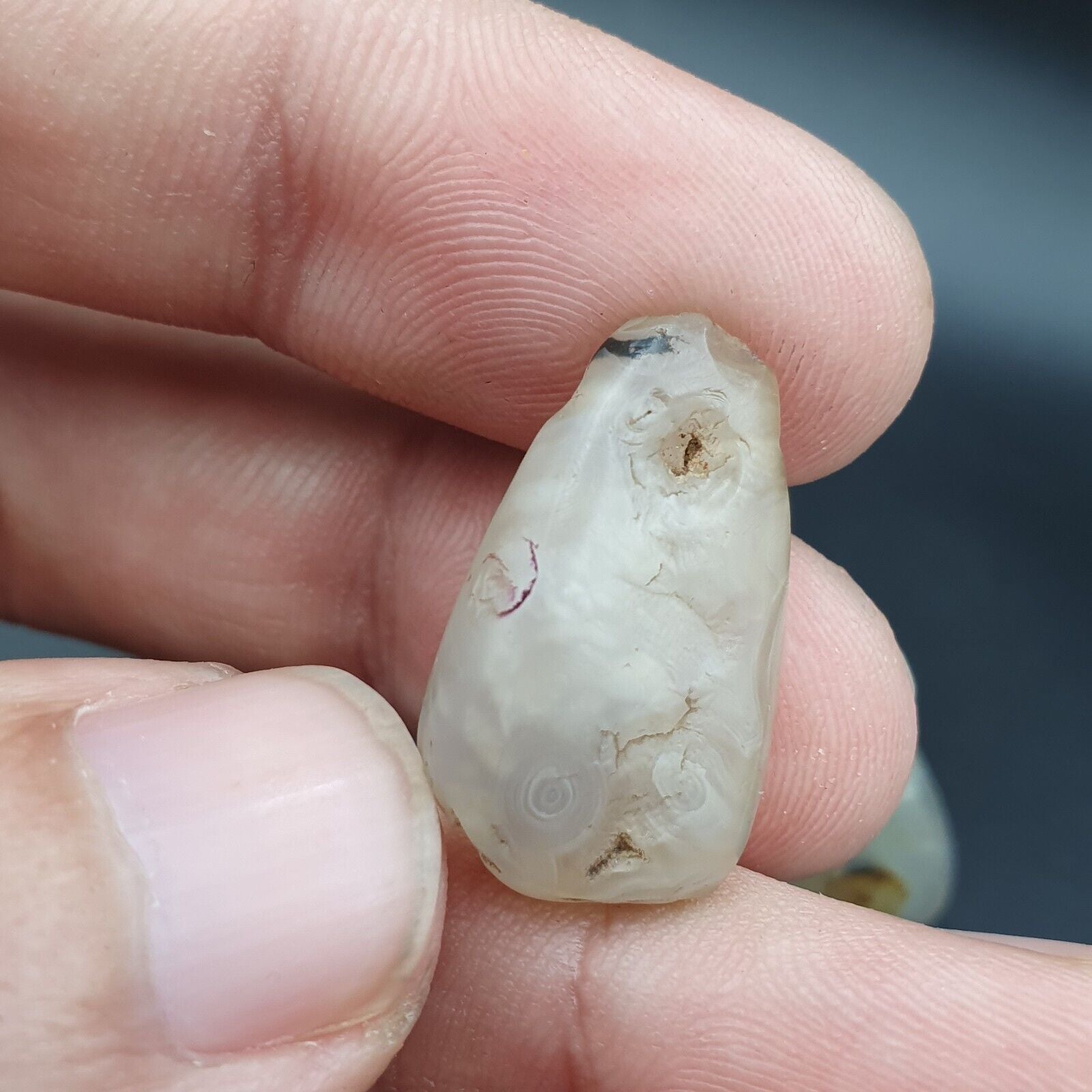 Antique Ancient Old Soleimani White Agate Bead Pendants Amulet  LOt SL036