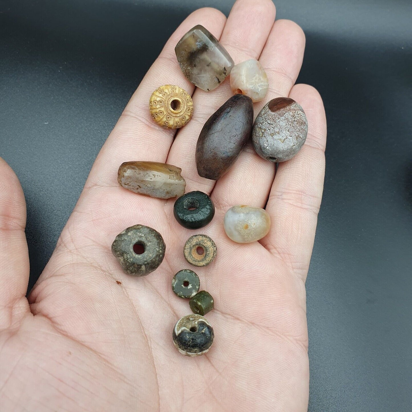 Ancient Islamic- Roman Era pre Colombia Beads Lot 13 Beads JADE, Agate, jasper,