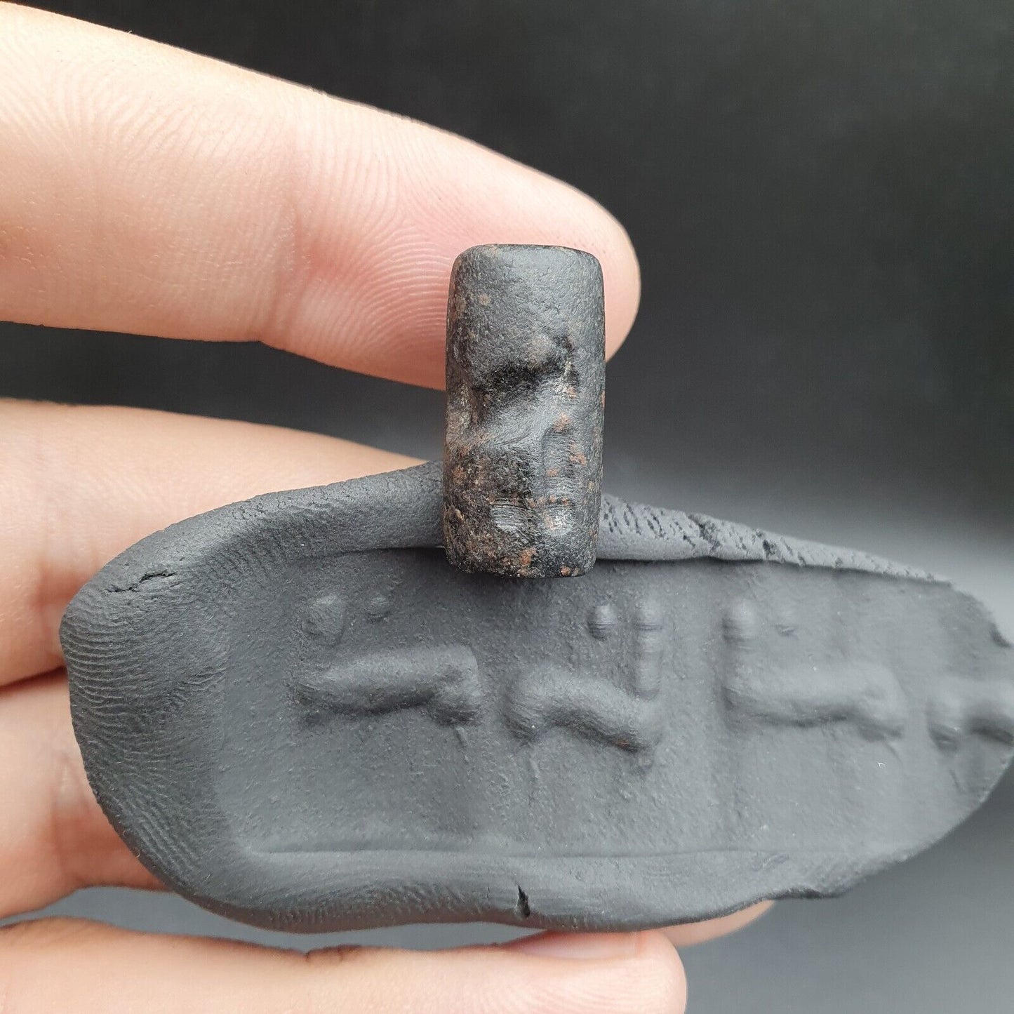 巴比倫時代罕見古代美索不達米亞動物凹雕圓筒印章珠