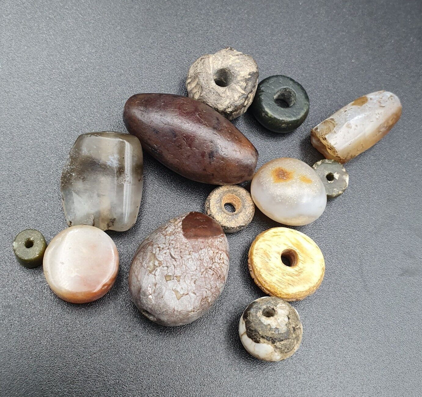 Ancient Islamic- Roman Era pre Colombia Beads Lot 13 Beads JADE, Agate, jasper,