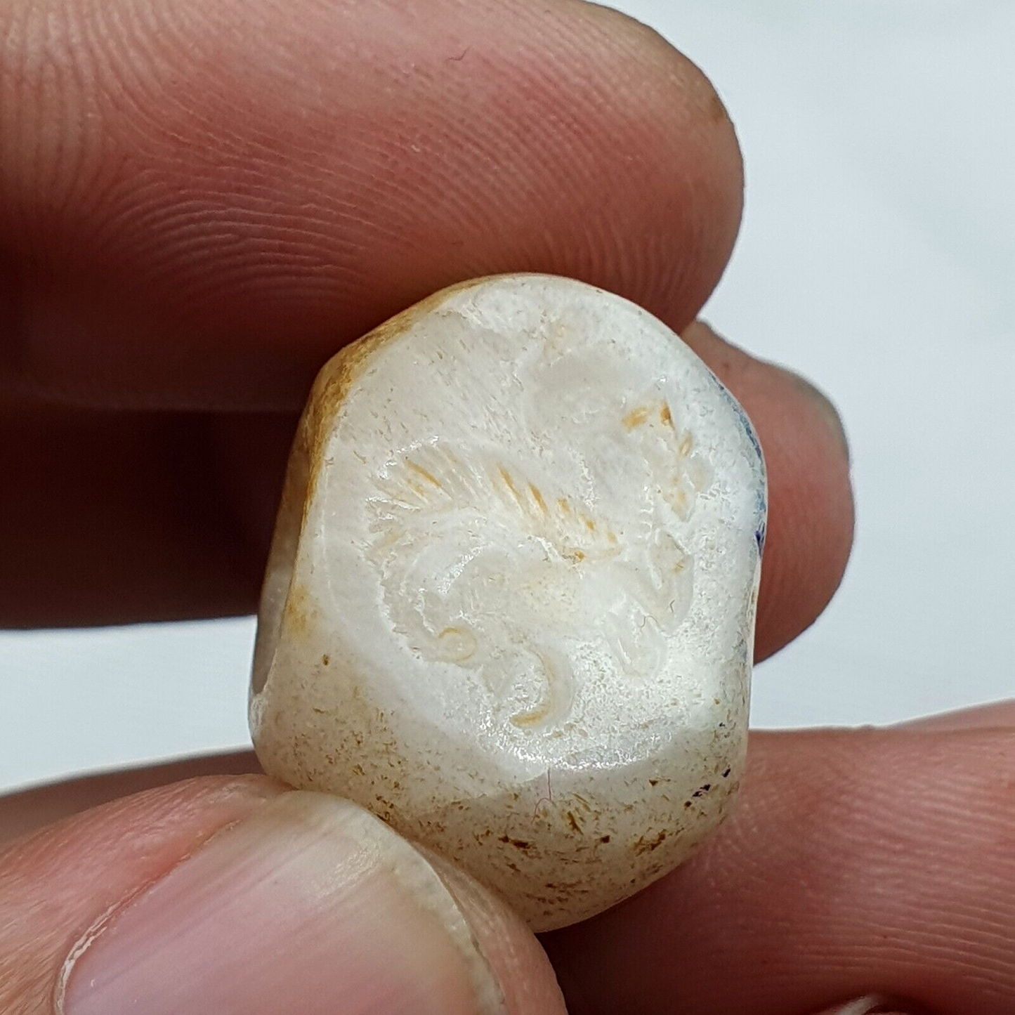 古代近東老古董郵票印章水晶白瑪瑙石珠