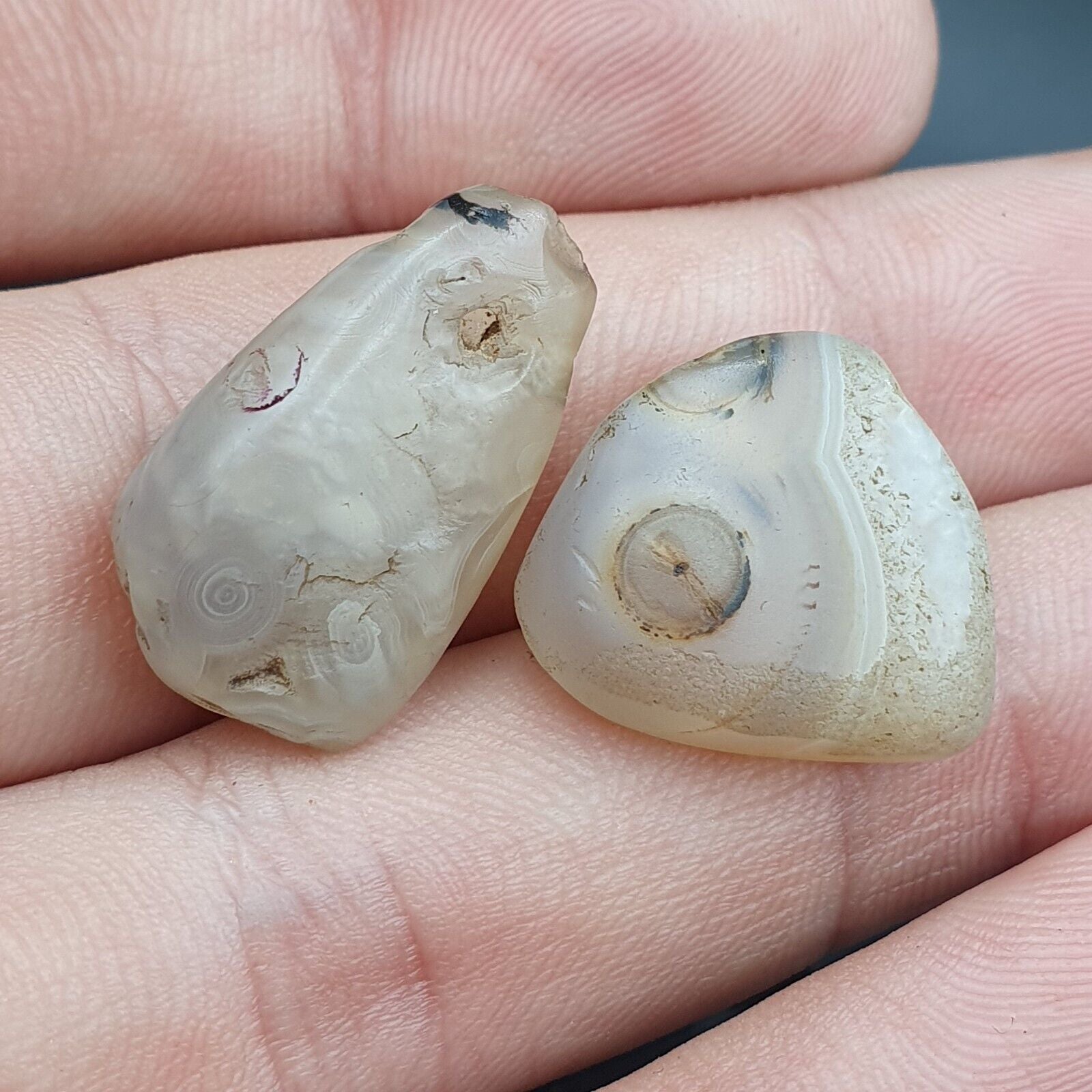 Antique Ancient Old Soleimani White Agate Bead Pendants Amulet  LOt SL036