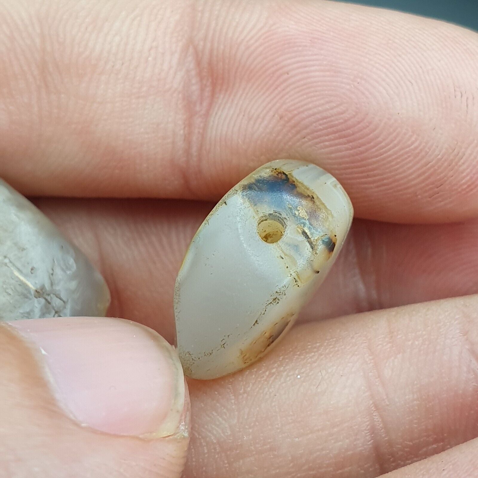 Antique Ancient Old Soleimani White Agate Bead Pendants Amulet  LOt SL036