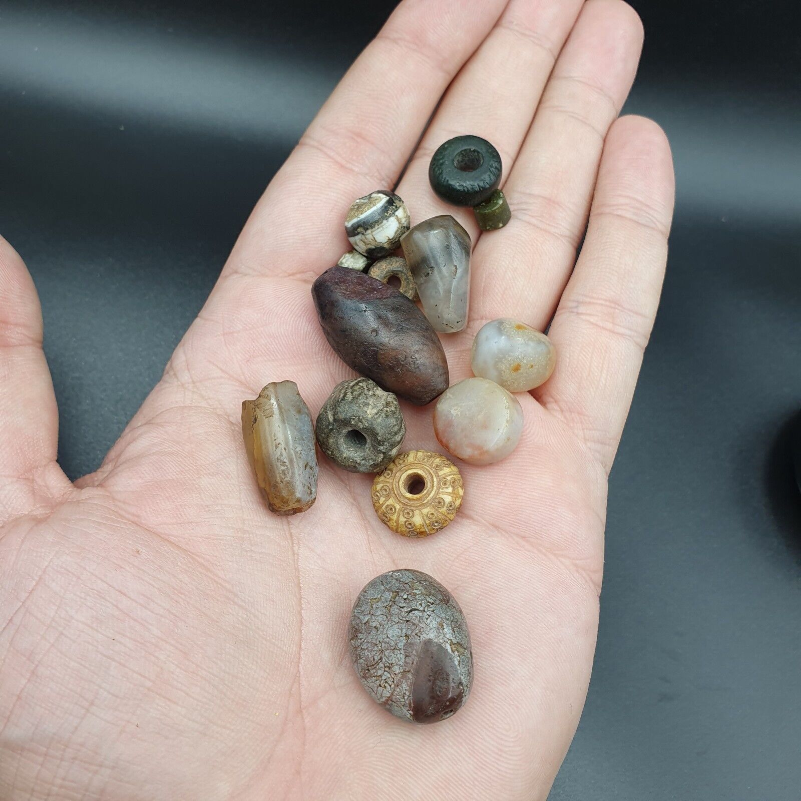 Ancient Islamic- Roman Era pre Colombia Beads Lot 13 Beads JADE, Agate, jasper,