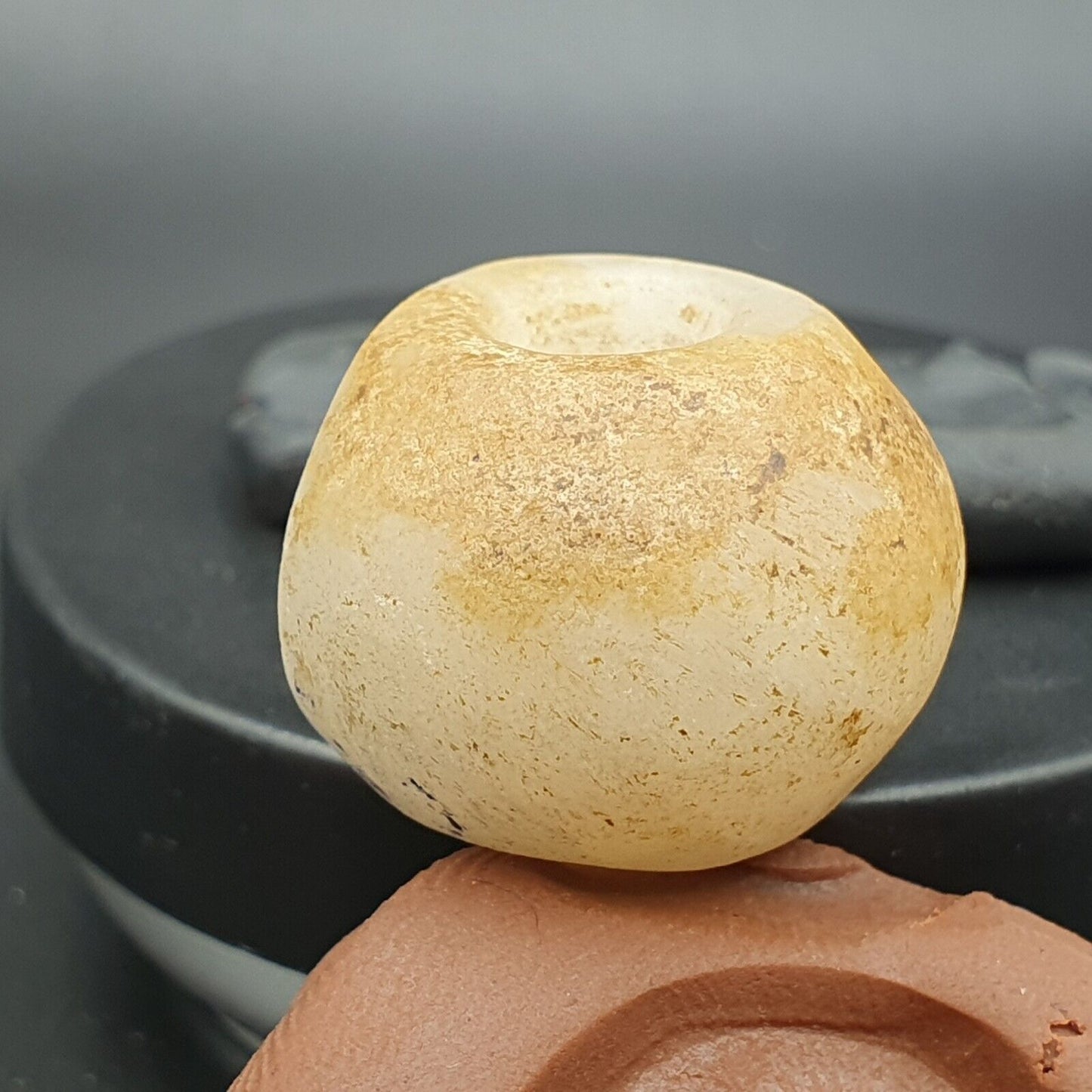 古代近東老古董郵票印章水晶白瑪瑙石珠