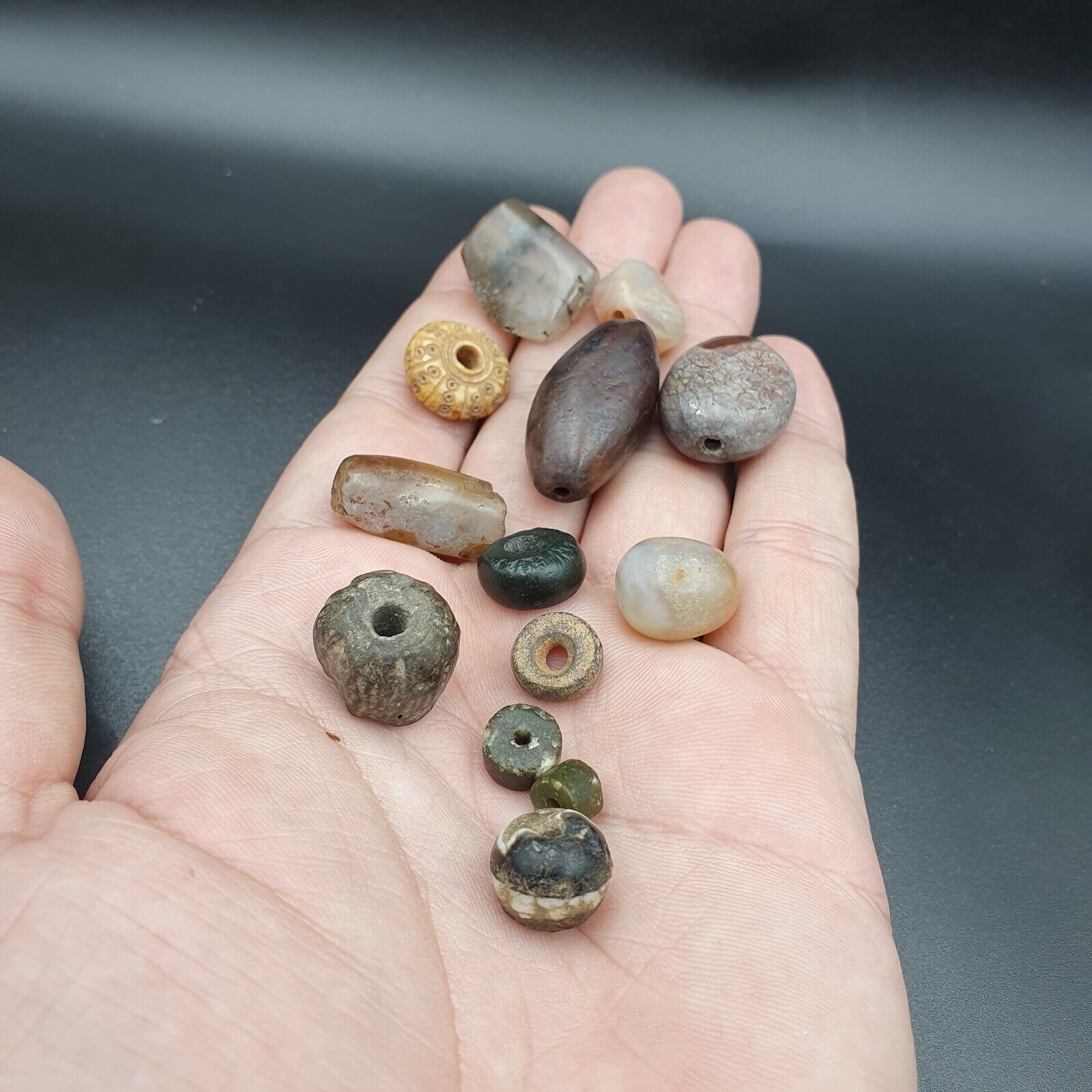 Ancient Islamic- Roman Era pre Colombia Beads Lot 13 Beads JADE, Agate, jasper,