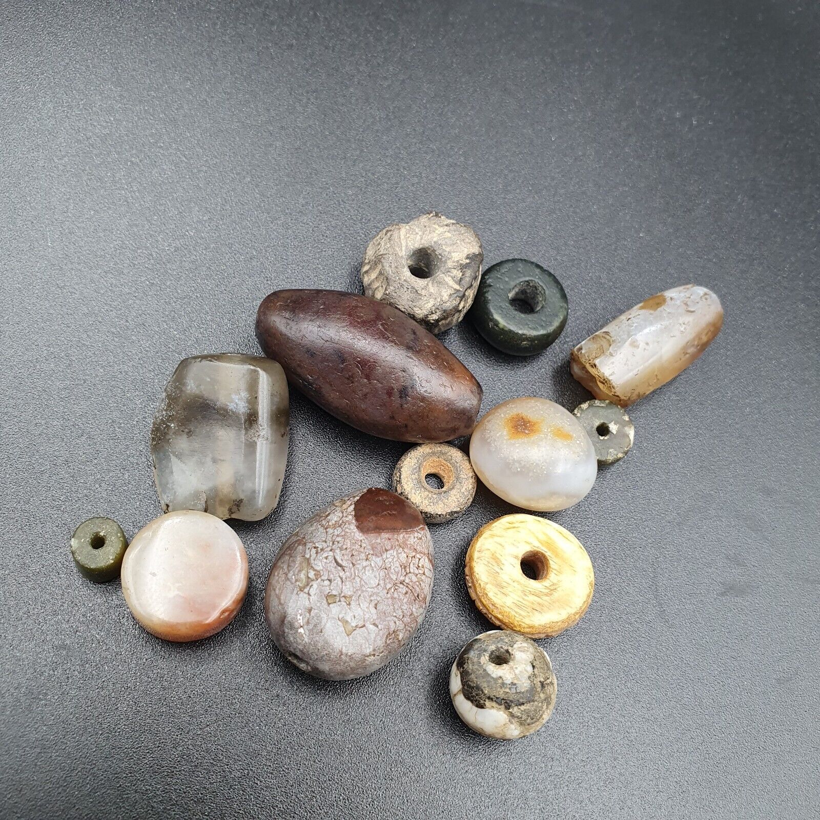 Ancient Islamic- Roman Era pre Colombia Beads Lot 13 Beads JADE, Agate, jasper,