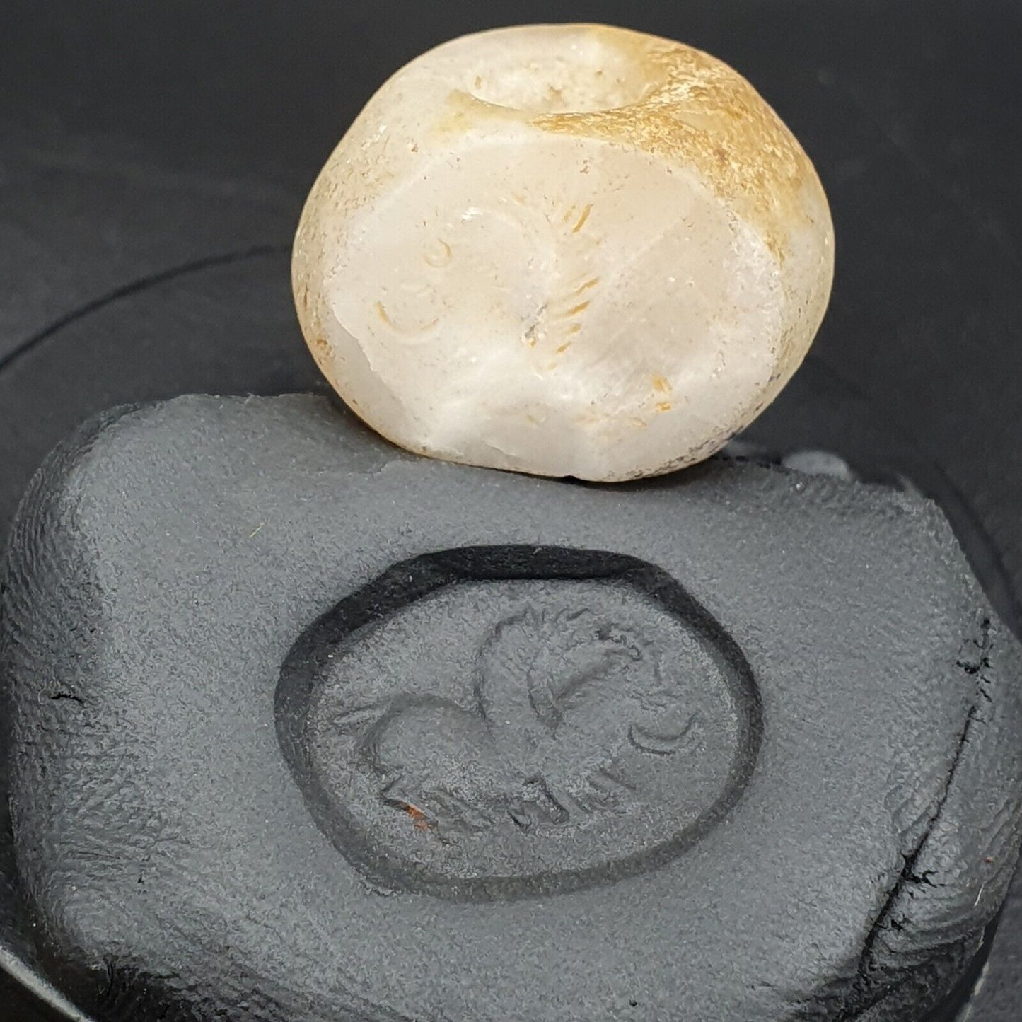 古代近東老古董郵票印章水晶白瑪瑙石珠
