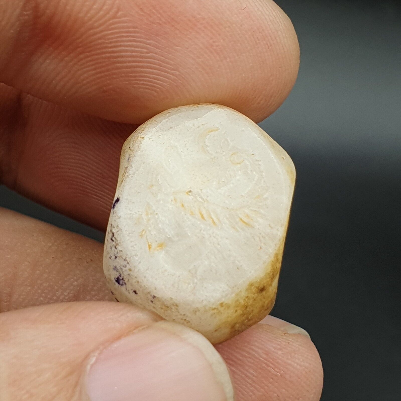 Ancient’s Near East Old Antique Stamp Seal crystal white Agate Stone Bead