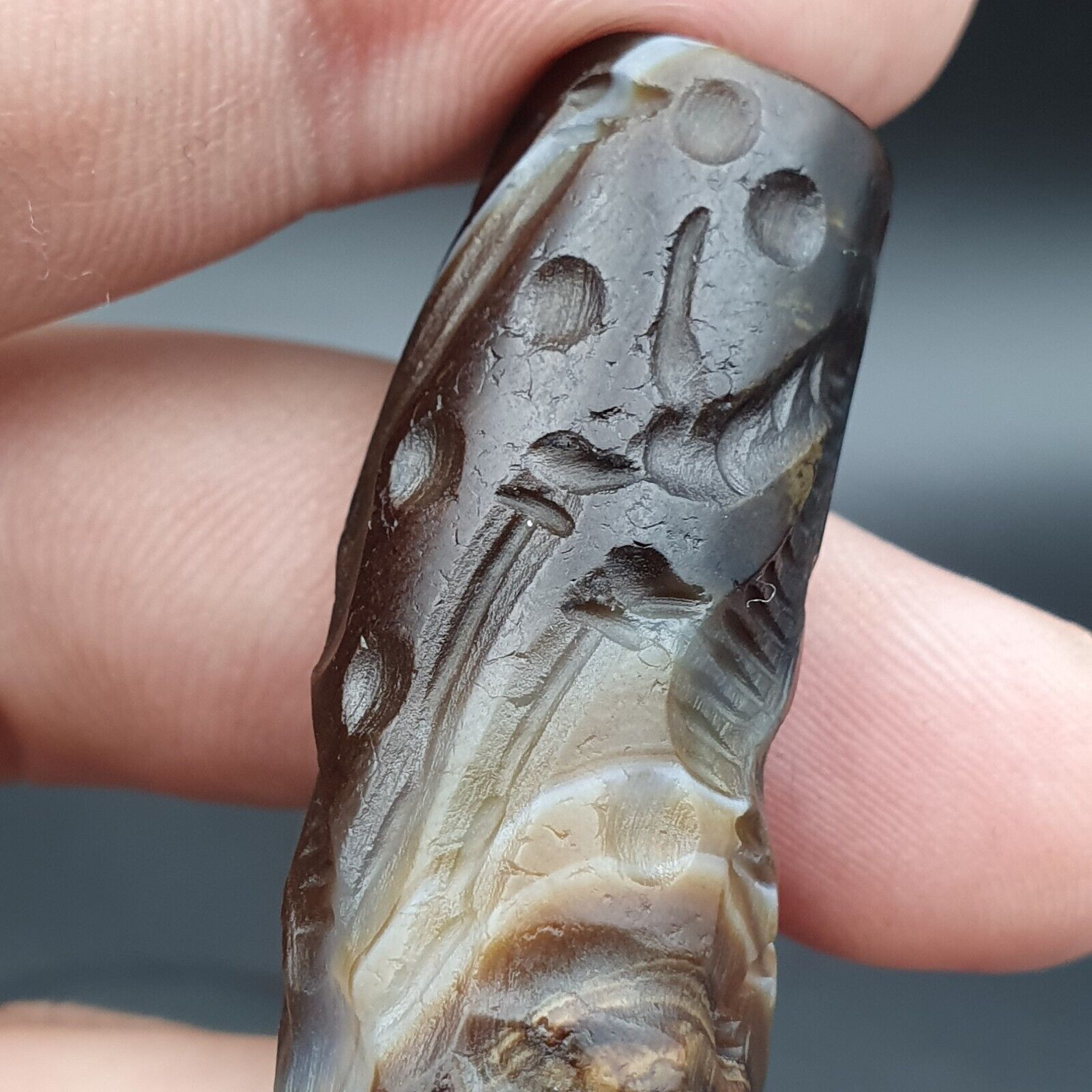 Unique Antique Near East Old Agate Intaglio Cylinder Seal Historic Bead Amulet
