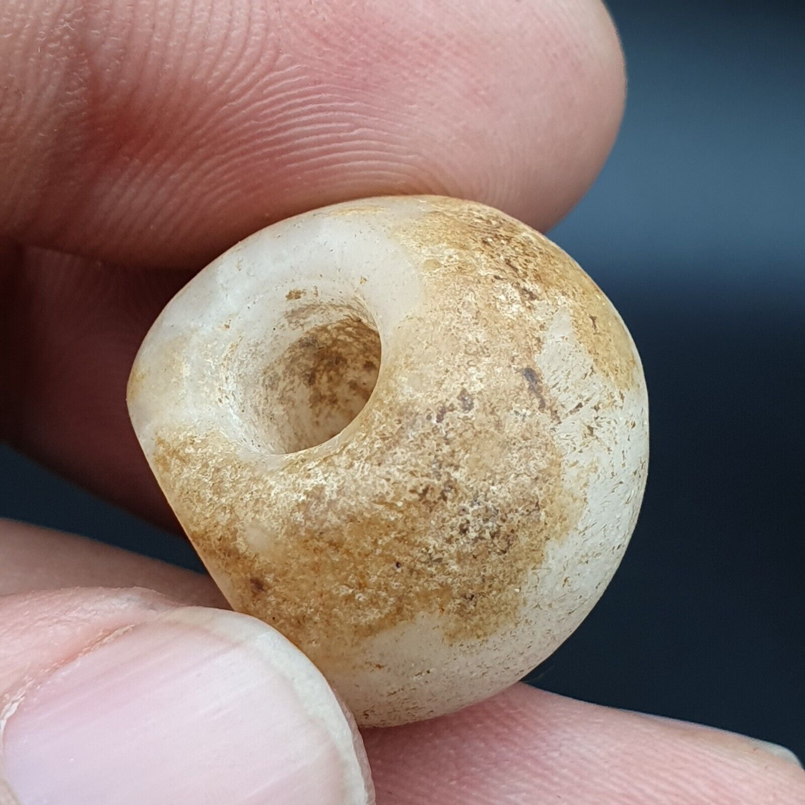 Ancient’s Near East Old Antique Stamp Seal crystal white Agate Stone Bead