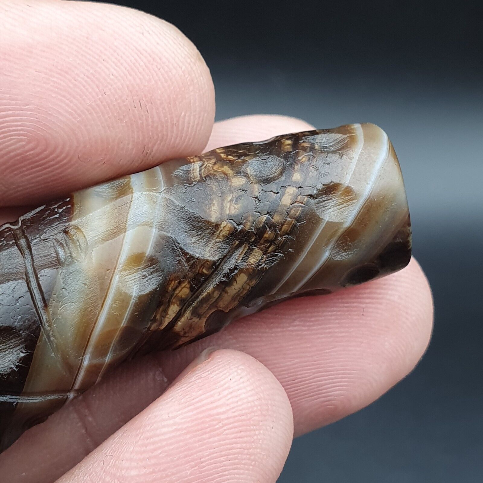 Unique Antique Near East Old Agate Intaglio Cylinder Seal Historic Bead Amulet