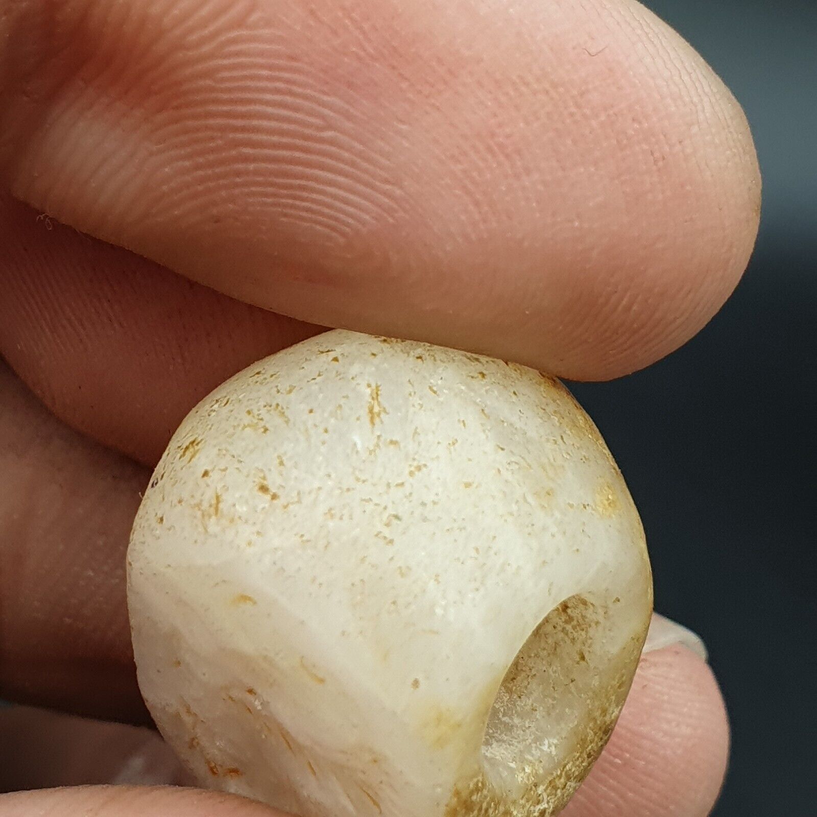 Ancient’s Near East Old Antique Stamp Seal crystal white Agate Stone Bead
