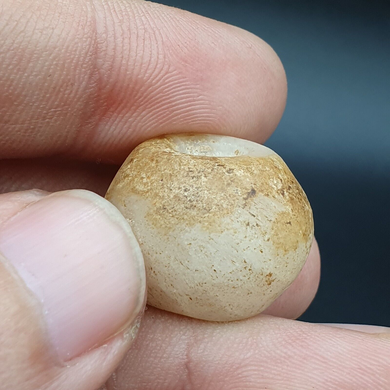 Ancient’s Near East Old Antique Stamp Seal crystal white Agate Stone Bead