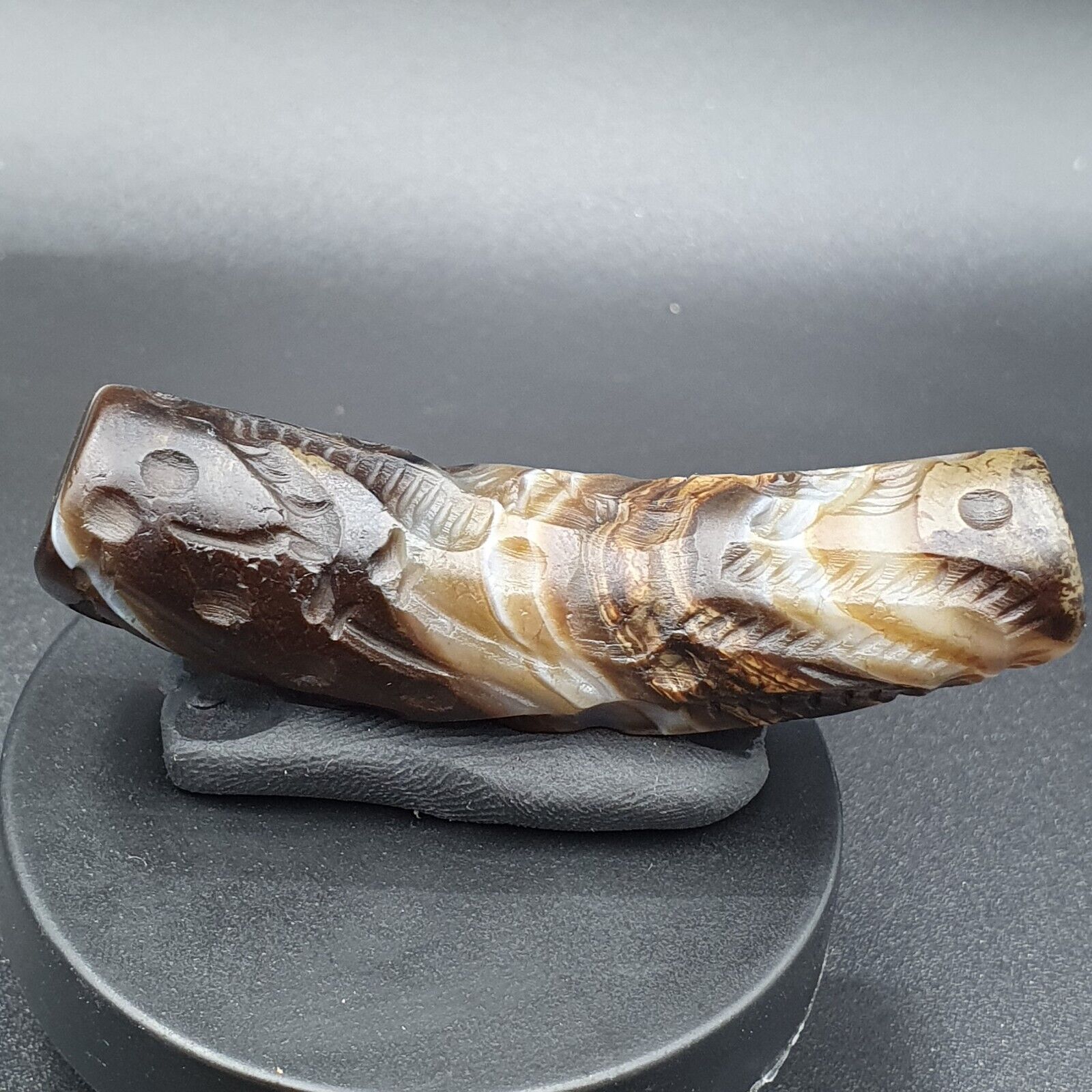 Unique Antique Near East Old Agate Intaglio Cylinder Seal Historic Bead Amulet