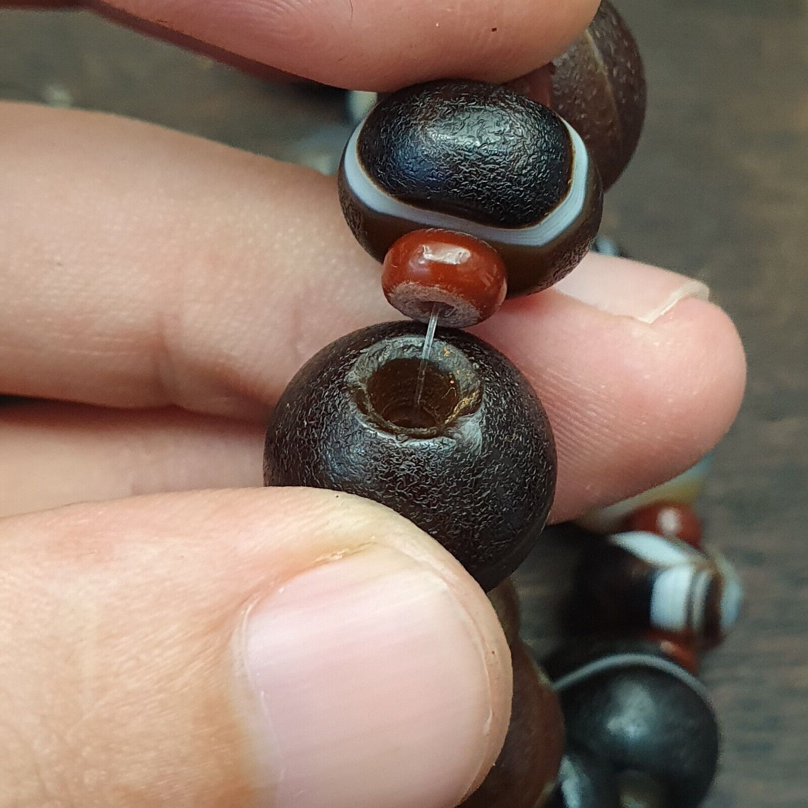 Old Himalayan Tibetan Natural Eyes Suleimani agate Beads Necklace