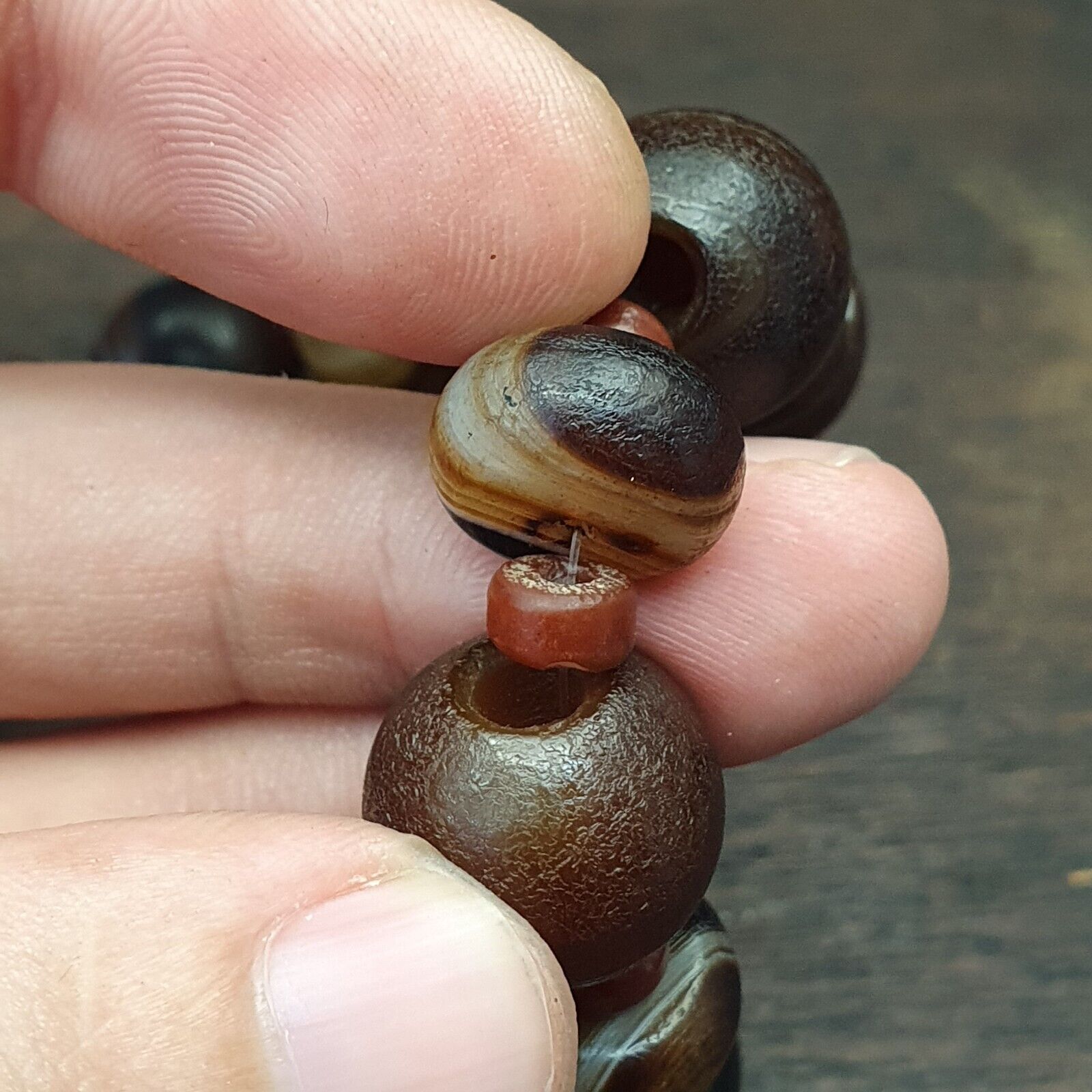 Old Himalayan Tibetan Natural Eyes Suleimani agate Beads Necklace