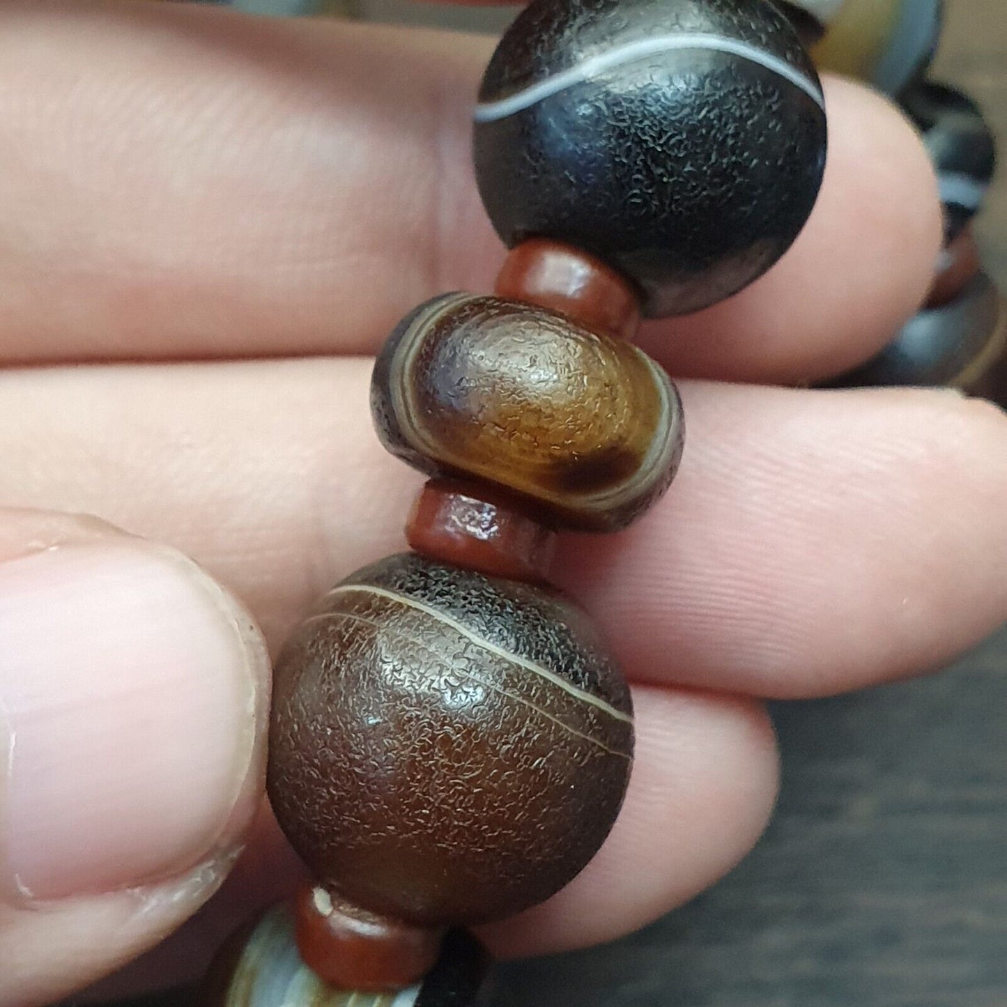 老喜馬拉雅西藏天然眼睛蘇萊曼尼瑪瑙珠項鍊
