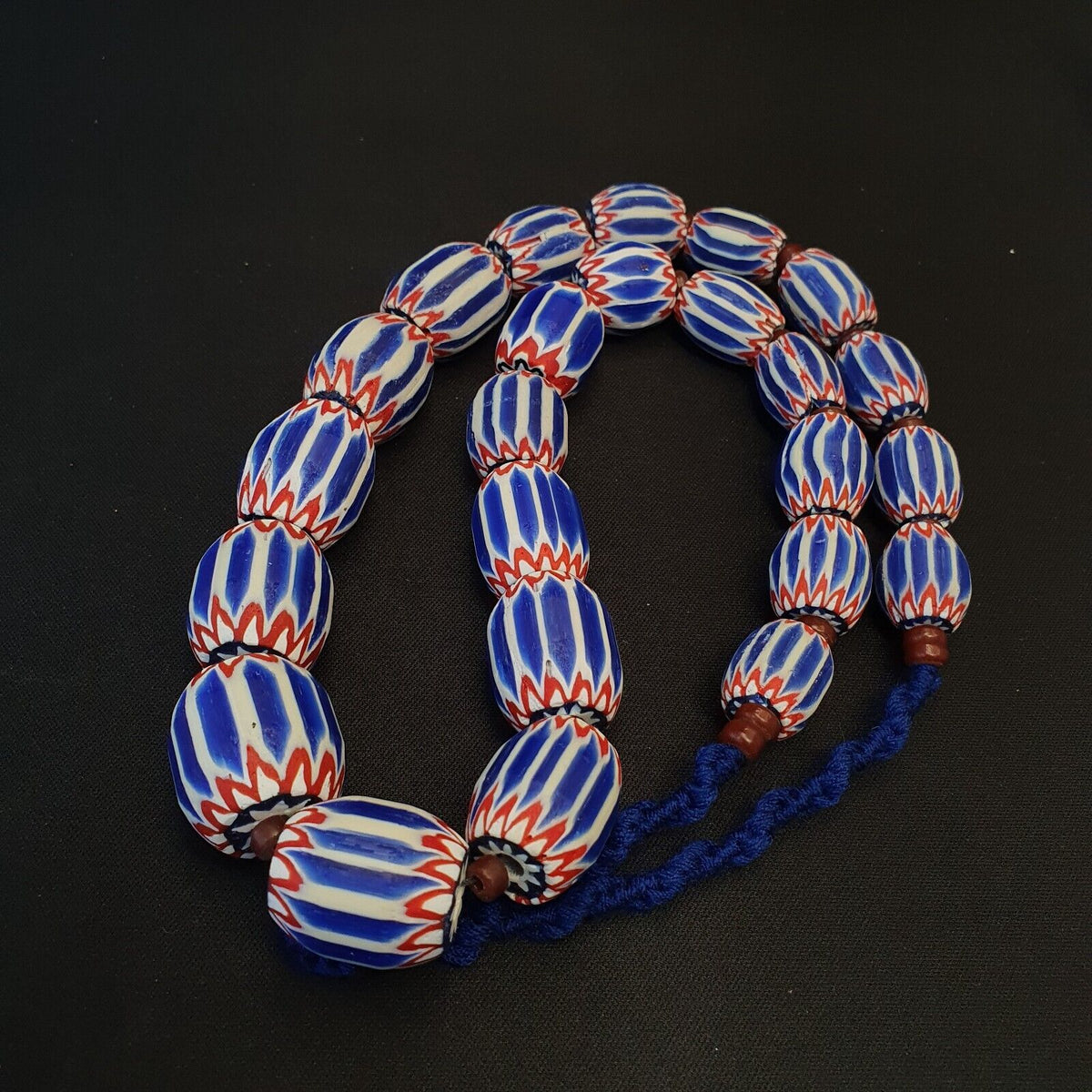 Vintage Venetian Inspired African Blue Glass 6 Layers Chevron Beads Necklace #13