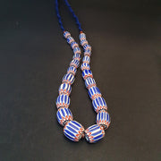 East Oasis Vintage Blue Chevron Bead Necklace - Six Layer Venetian Glass 24 Inch