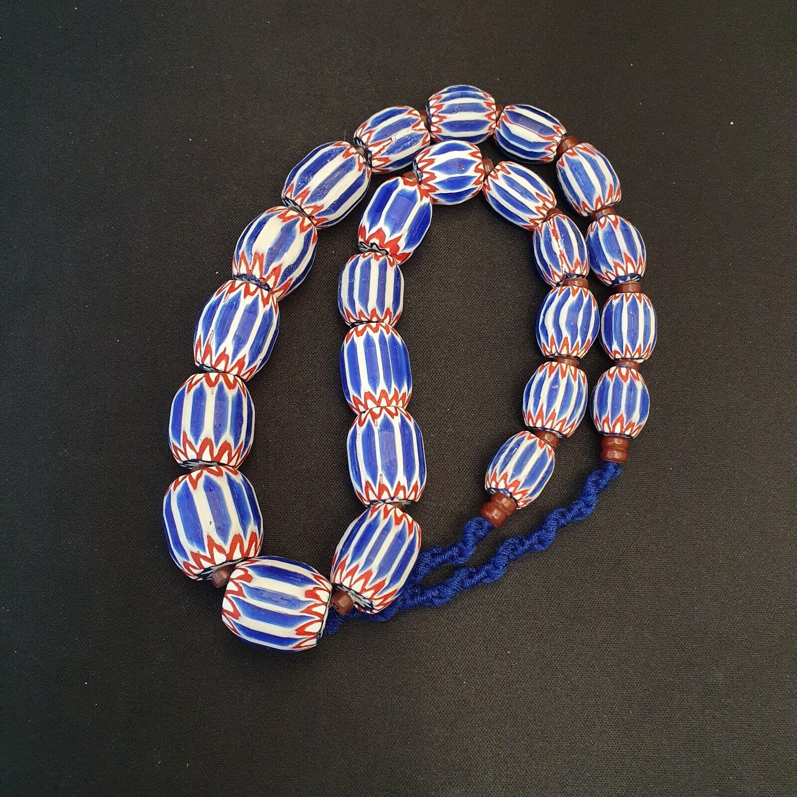 Vintage Venetian inspired African Blue Glass 6 layers Chevron Beads Necklace #13