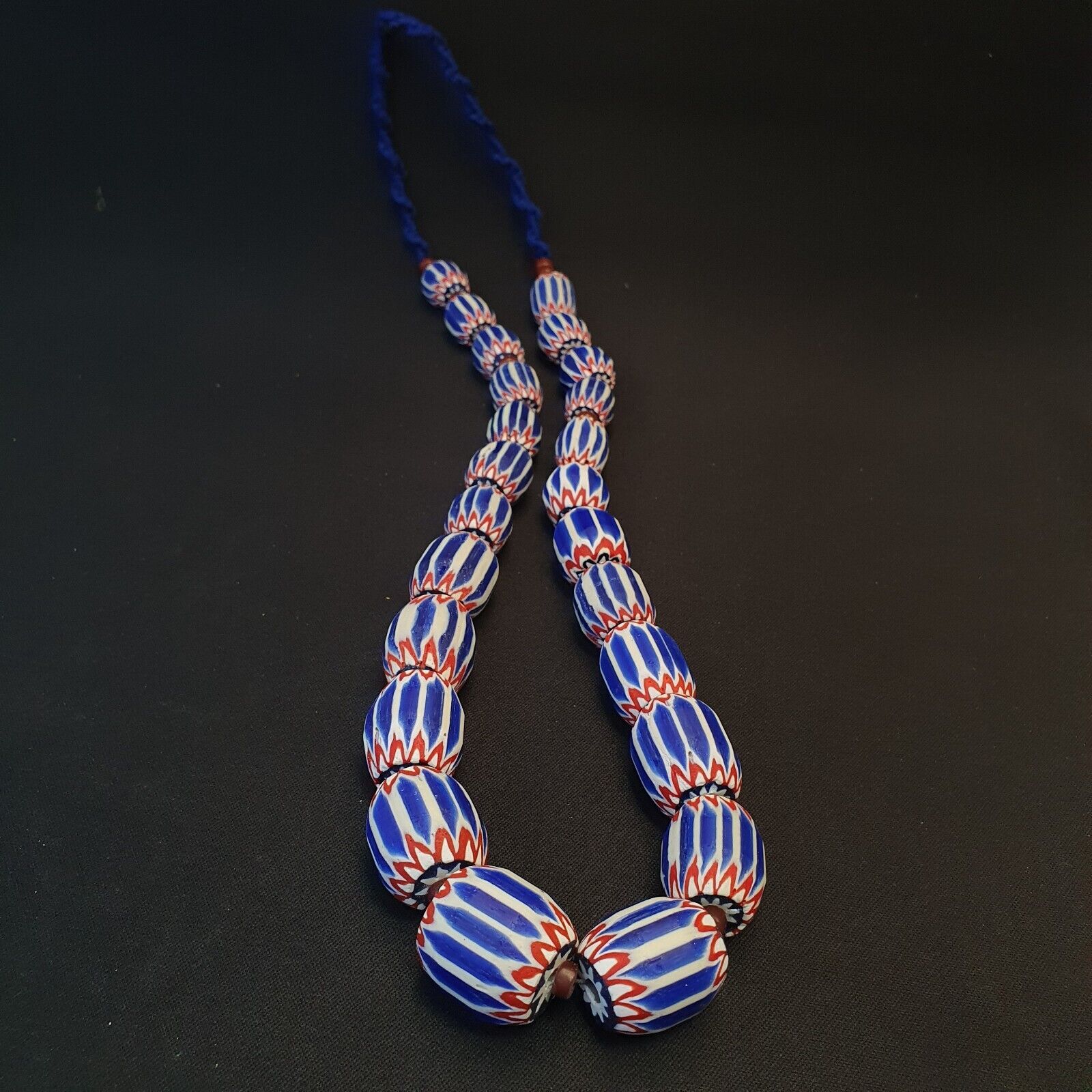 Vintage Venetian inspired African Blue Glass 6 layers Chevron Beads Necklace #13