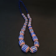 East Oasis Vintage Blue Chevron Bead Necklace - Six Layer Venetian Glass 24 Inch
