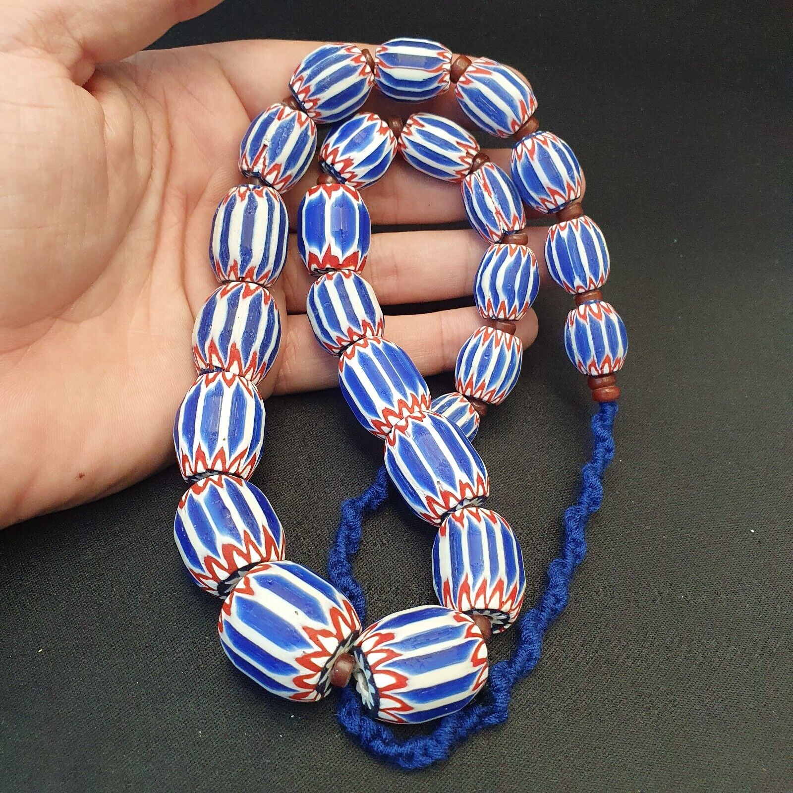Vintage Venetian inspired African Blue Glass 6 layers Chevron Beads Necklace #13