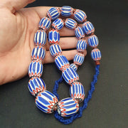 East Oasis Vintage Blue Chevron Bead Necklace - Six Layer Venetian Glass 24 Inch