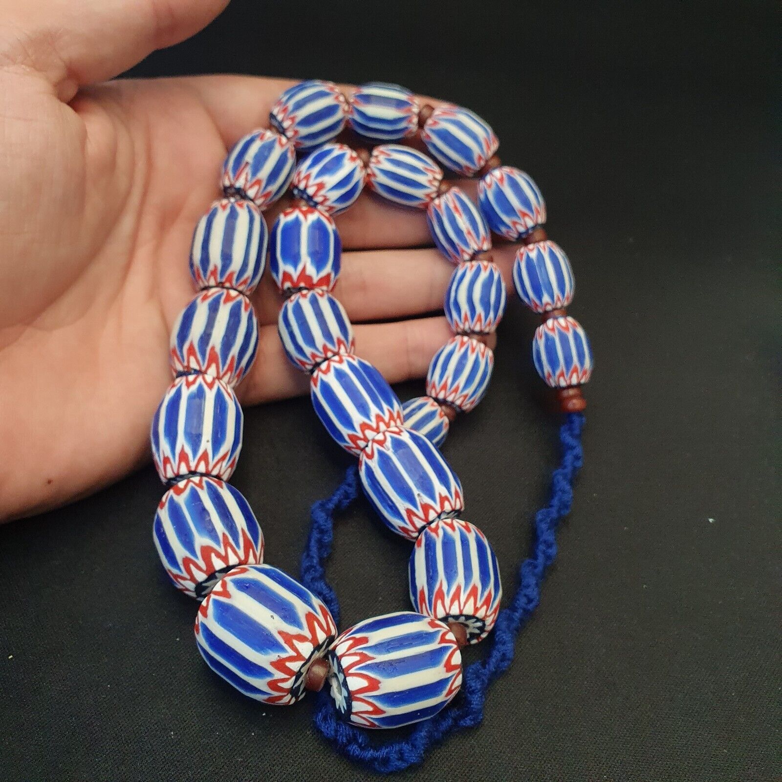 Vintage Venetian inspired African Blue Glass 6 layers Chevron Beads Necklace #13